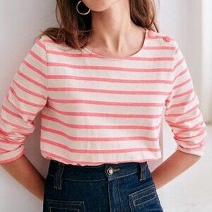 NWT Sezane Colette Marinière Ecru/Pink Neon - L